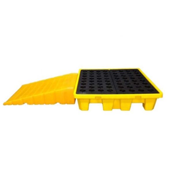 Ramp for Spill Pallet: A sloped access ramp designed to provide easy loading and unloading of spill pallets. The ramp is equipped with a non-slip surface and is compatible with spill containment pallets. It allows for smooth movement of drums or containers onto and off the pallet, ensuring safe and efficient handling of hazardous materials.