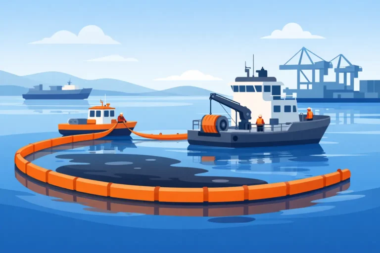 A Marine Boom Deployment Example for Harbor Spills