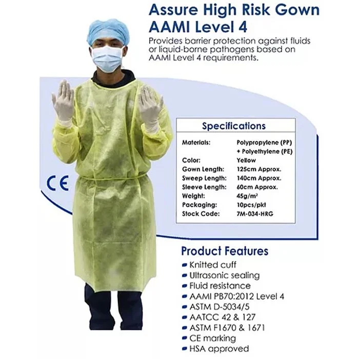 042X-GOWNL1.jpg ASSURE High Risk Isolation Gown (AAMI Level 4) Yellow, 125cm X 140cm, 1pc