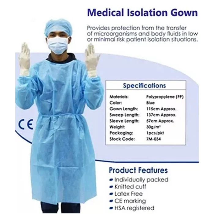 0X-Gownl1.jpg ASSURE Isolation Gown Blue, 115cm X 137cm, 30gsm, 1pc